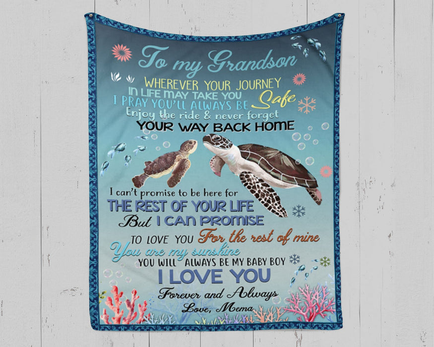 Turtle - Personalized To My Grandson Fleece Blanket From Grandma Never Forget Your Way Back Home Great Customized Blanket For Birthday Christmas Thanksgiving