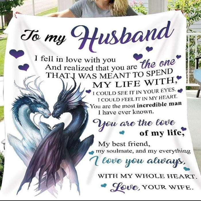 Dragon Personalized To My Husband Fleece Blanket From Wife I Fell In Love With You Great Customized Blanket For Birthday Christmas Thanksgiving Anniversary