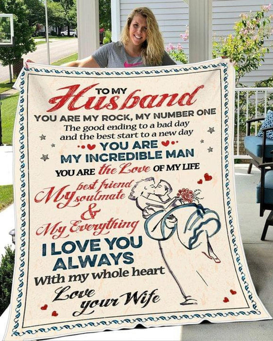 Personalized To My Husband Fleece Blanket From Wife You Are My Rock, My Number One Great Customized Blanket For Birthday Christmas Thanksgiving Anniversary