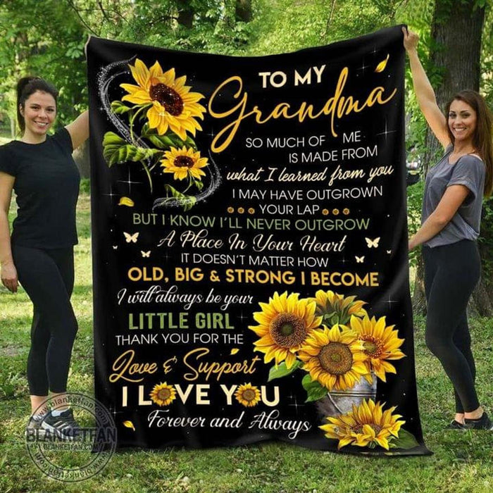 Personalized To My Grandma Sunflower Fleece Blanket Thank You For The Love and Support Great Customized Gift For Mother's Day Birthday Christmas Thanksgiving