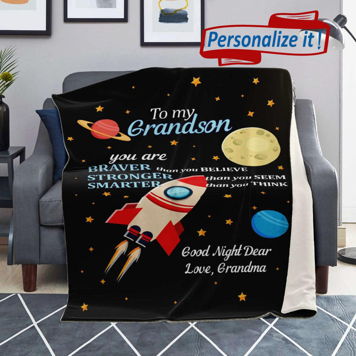 Personalized To my Grandson Fleece Blanket You are braver Great Customized Blanket For Birthday Christmas Thanksgiving