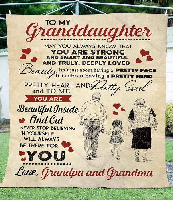 Personalized To My Granddaughter Fleece Blanket From Grandma and Grandpa You Are Strong and Smart and Beautiful and Truly, Deeply Loved Great Customized Blanket For Birthday Christmas Thanksgiving