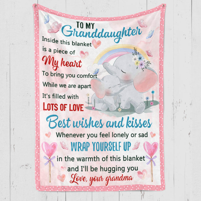 Personalized To My Granddaughter Lovely Elephants Fleece Blanket From Grandma I'll Be Hugging You Great Customized Blanket For Birthday Christmas Thanksgiving