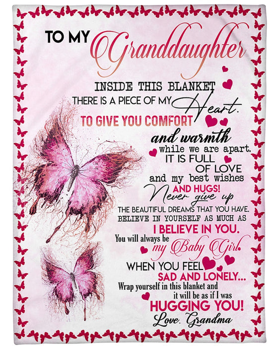 Personalized To My Granddaughter Pink Butterfly Fleece Blanket From Grandma You Will Always Be My Baby Girl Great Customized Blanket For Birthday Christmas Thanksgiving