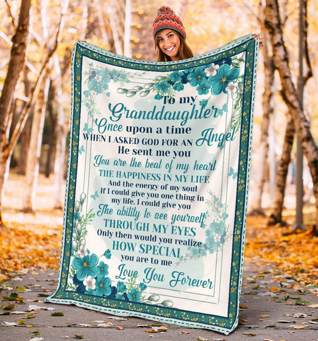 Personalized To My Granddaughter Fleece Blanket Once Upon A Time Blue Flower Great Customized Blanket For Birthday Christmas Thanksgiving