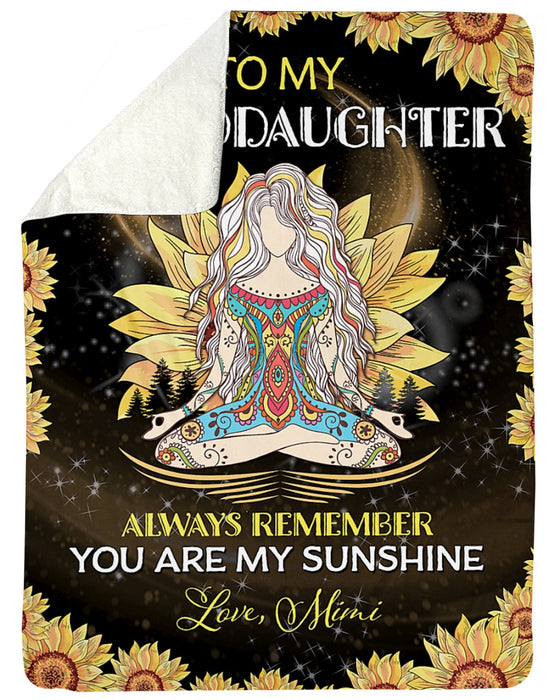 Personalized To My Granddaughter Yoga Hippie and Sunflower Girl Fleece Blanket From Grandma Always Remember You Are My Sunshine Great Customized Blanket For Birthday Christmas Thanksgiving