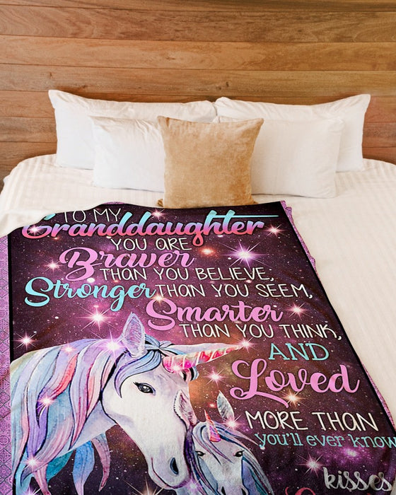 Personalized To My Granddaughter Unicorn Fleece Blanket From Grandma You're Braver Than You Believe Great Customized Blanket For Birthday Christmas Thanksgiving