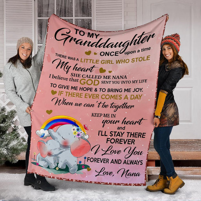 Personalized To My Granddaughter Rainbow Elephant Fleece Blanket Once Upon A Time There Was A Little Girl Who Stole My Heart Great Customized Blanket For Birthday Christmas Thanksgiving