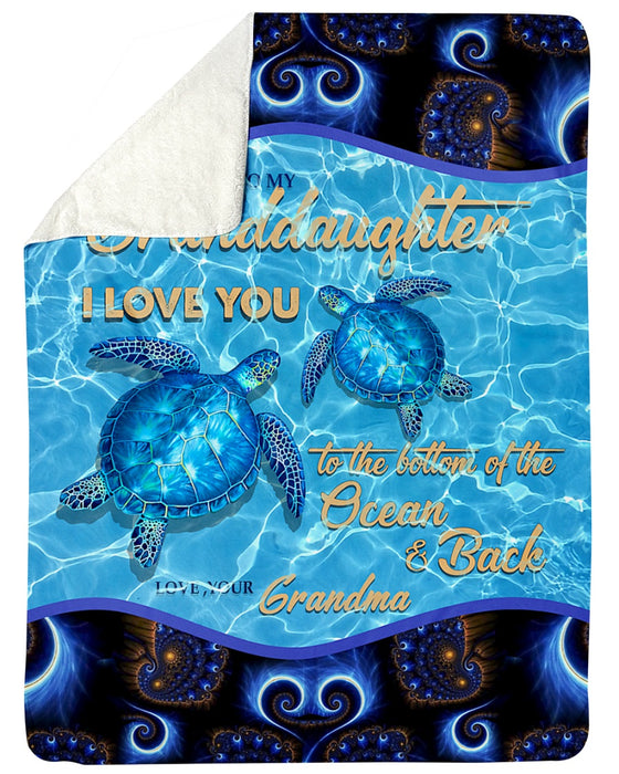 Personalized To My Granddaughter Sea Turtle Fleece Blanket From Grandma I Love You To The Bottom Of The Ocean and Back Great Customized Blanket For Birthday Christmas Thanksgiving