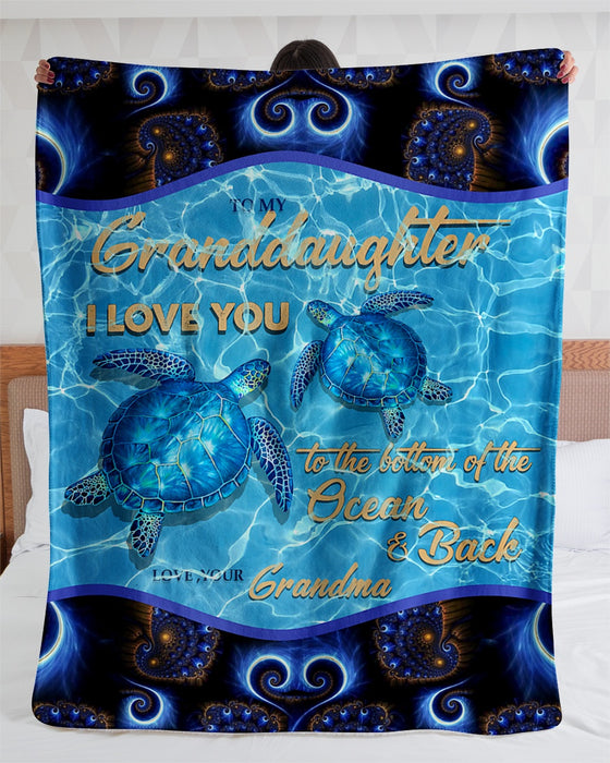 Personalized To My Granddaughter Sea Turtle Fleece Blanket From Grandma I Love You To The Bottom Of The Ocean and Back Great Customized Blanket For Birthday Christmas Thanksgiving