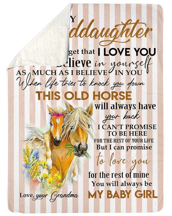 Personalized To My Granddaughter Love Horse Fleece Blanket From Grandma Never Forget That I Love You and I Hope You Believe In Yourself Great Customized Blanket For Birthday Christmas Thanksgiving