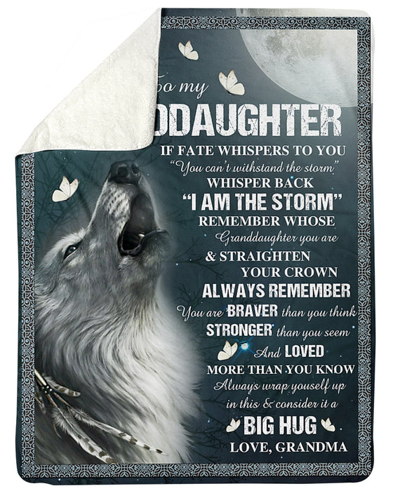 Personalized To My Granddaughter Love Wolf Fleece Blanket From Grandma You Can't Withstand The Storm Whisper Back Great Customized Blanket For Birthday Christmas Thanksgiving
