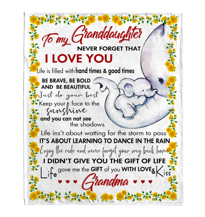 Personalized To My Granddaughter Elephant Fleece Blanket From Grandma Never Forget That I Love You Great Customized Blanket For Birthday Christmas Thanksgiving