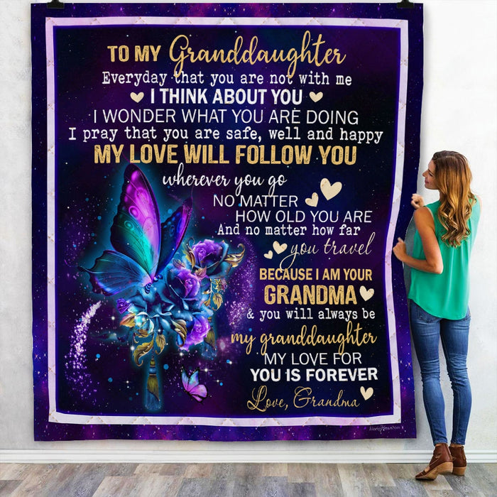 Personalized To My Granddaughter Butterfly Fleece Blanket From Grandma My Love For You Is Forever Great Customized Blanket For Birthday Christmas Thanksgiving