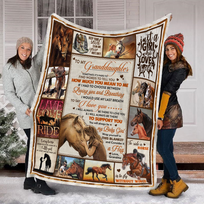 Personalized To My Granddaughter Love Horse Fleece Blanket From Grandma You Will Always My Baby Girl Great Customized Blanket For Birthday Christmas Thanksgiving