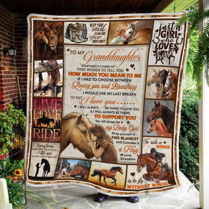Personalized To My Granddaughter Love Horse Fleece Blanket From Grandma You Will Always My Baby Girl Great Customized Blanket For Birthday Christmas Thanksgiving