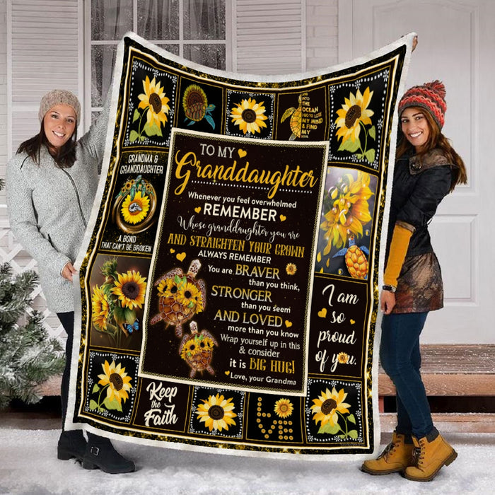 Personalized To My Granddaughter Sunflower Turtle Fleece Blanket From Grandma When Never You Feel Overwhelmed Great Customized Blanket For Birthday Christmas Thanksgiving