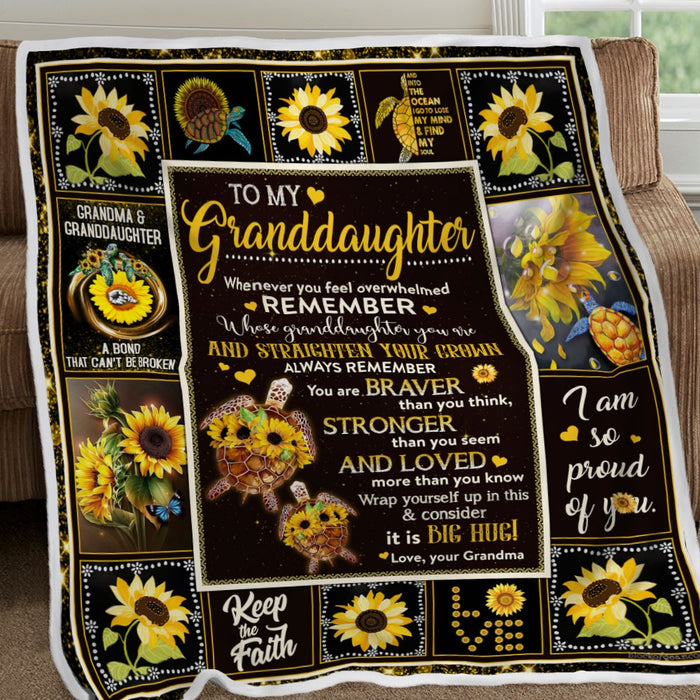 Personalized To My Granddaughter Sunflower Turtle Fleece Blanket From Grandma When Never You Feel Overwhelmed Great Customized Blanket For Birthday Christmas Thanksgiving