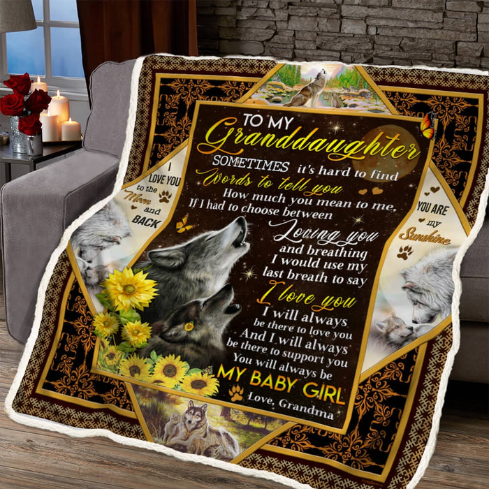Personalized To My Granddaughter Love Wolf Fleece Blanket From Grandma I Always Be There To Love You Great Customized Blanket For Birthday Christmas Thanksgiving