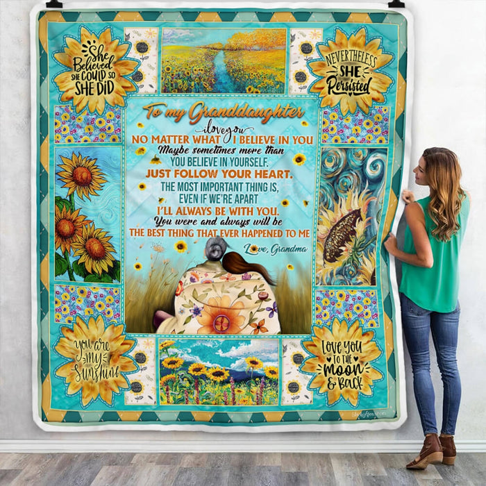 Personalized To My Granddaughter Sunflower Fleece Blanket From Grandma You Are My Sunshine Great Customized Blanket For Birthday Christmas Thanksgiving
