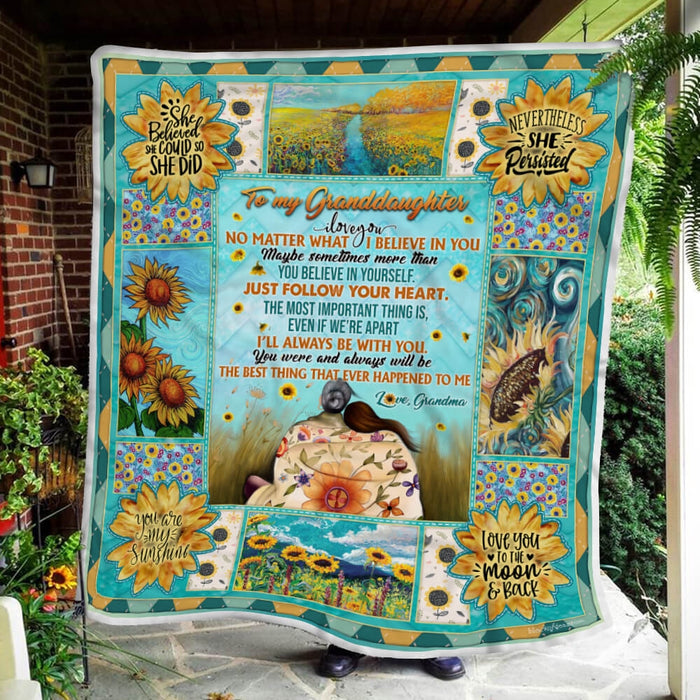 Personalized To My Granddaughter Sunflower Fleece Blanket From Grandma You Are My Sunshine Great Customized Blanket For Birthday Christmas Thanksgiving