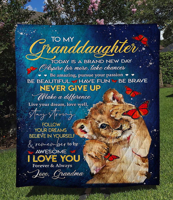 Personalized To My Granddaughter Baby Lion Fleece Blanket From Grandma Today Is A Brand New Day Butterfly Great Customized Blanket For Birthday Christmas Thanksgiving