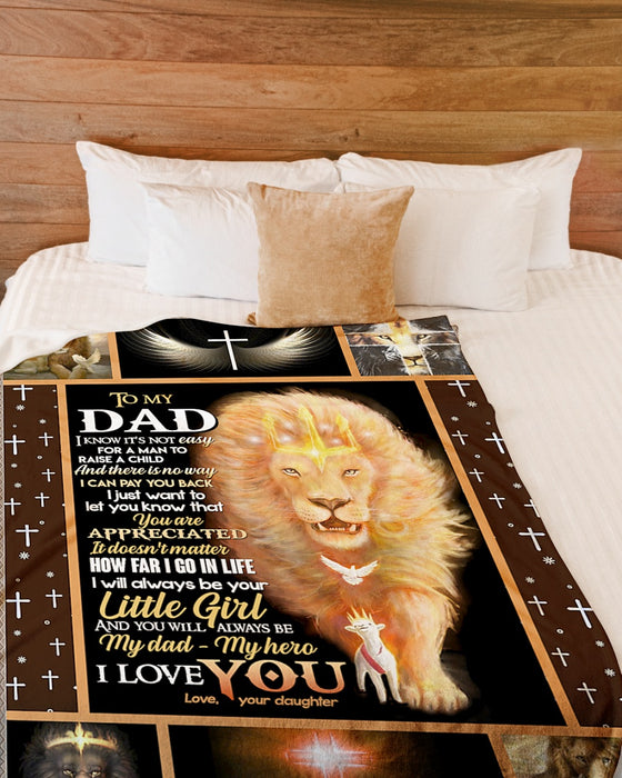 Personalized To My Dad Lion Fleece Blanket From Daughter You Will Always Be My Hero Great Customized Gift For Father's Day Birthday Christmas Thanksgiving