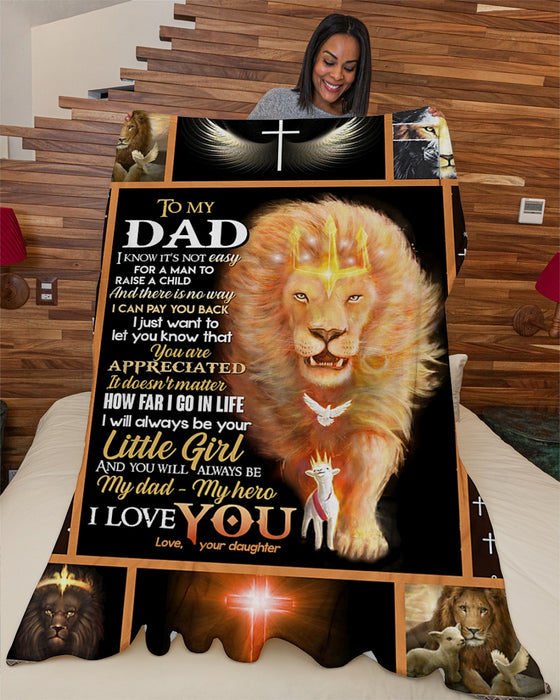 Personalized To My Dad Lion Fleece Blanket From Daughter You Will Always Be My Hero Great Customized Gift For Father's Day Birthday Christmas Thanksgiving