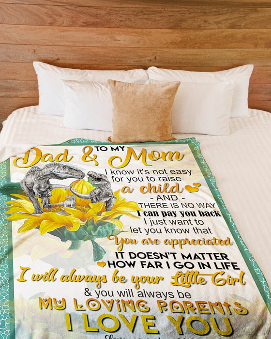 Personalized To My Dad and Mom Dinasour Fleece Blanket From Daughter You Are Appreciated Great Customized Gift For Father's Day Mother's Day Birthday Christmas Thanksgiving