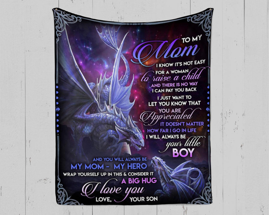 Personalized To My Mom Dragons Fleece Blanket From Daughter And You Will Always Be My Mom, My Hero Great Customized Gift For Mother's day Birthday Christmas Thanksgiving