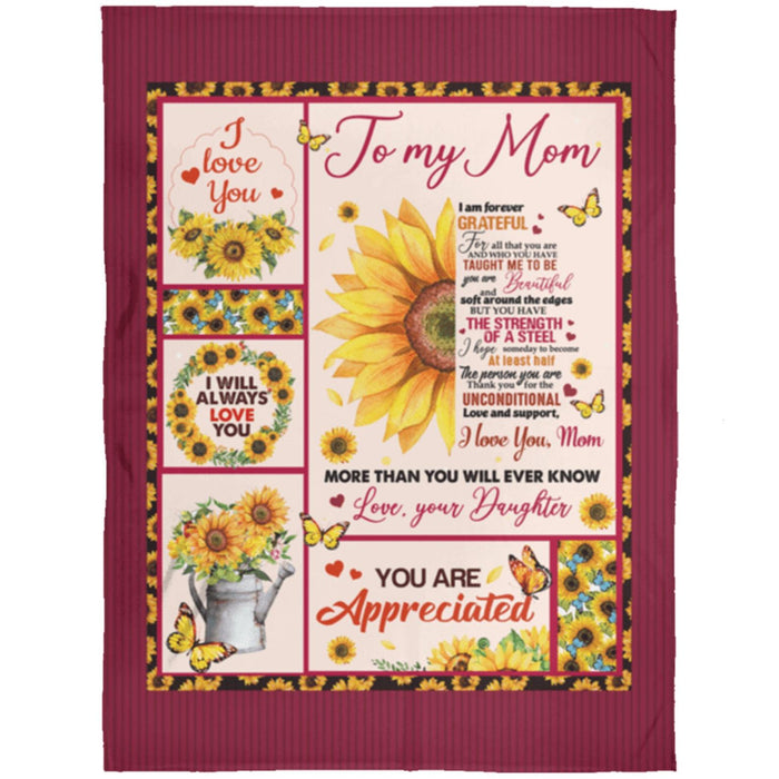 Personalized To My Mom Sunflower Fleece Blanket From Daughter I Will Always Love You Great Customized Gift For Mother's day Birthday Christmas Thanksgiving