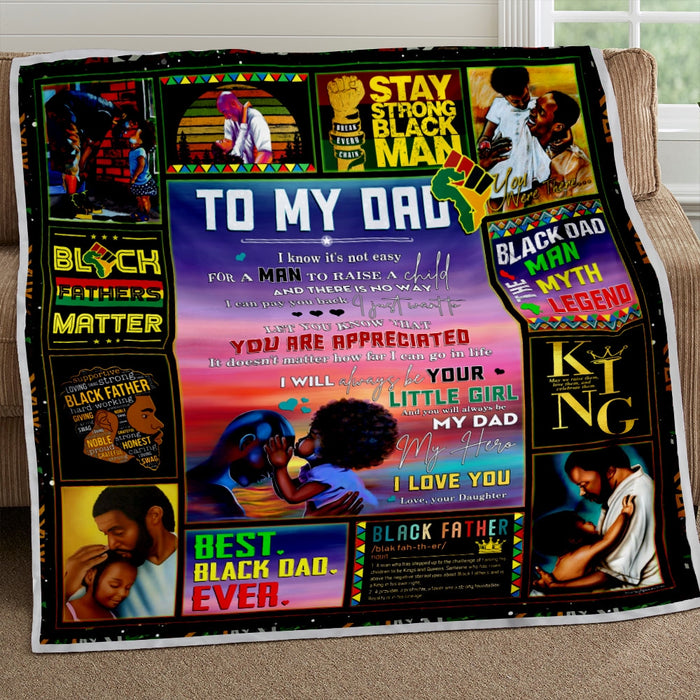 Personalized To My Dad Black Father Fleece Blanket Best Black Dad Ever Stay Strong Back Man Customized Blanket Gift For Father's day Birthday Christmas Thanksgiving