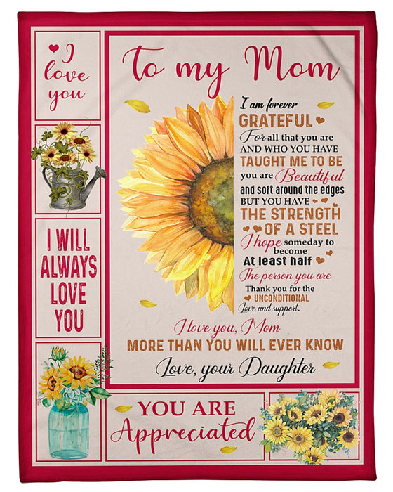 Personalized To My Mom Sunflower Fleece Blanket From Daughter  I Love You Mom More Than You Will Ever Know Great Customized Gift For Mother's day Birthday Christmas Thanksgiving