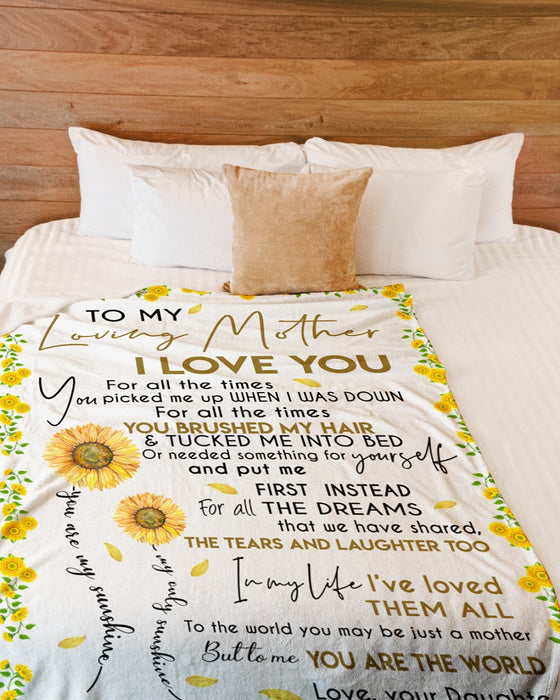 Personalized To My Mom Sunflowers Fleece Blanket From Daughter I Love You For All The Times You Picked Me Up When I Was Down  Great Customized Gift For Mother's day Birthday Christmas Thanksgiving