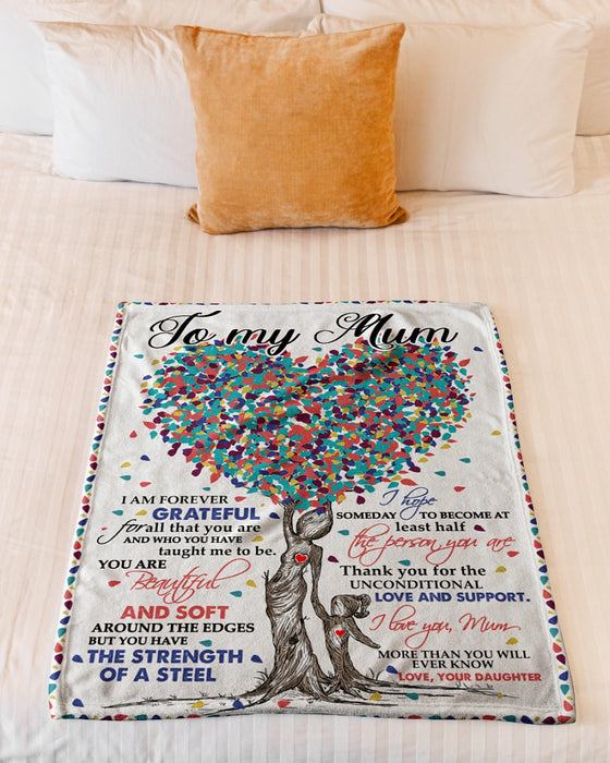 Personalized To My Mom Trees Fleece Blanket From Daughter Thank You For The Unconditional Love And Support, I love You Mom Great Customized Gift For Mother's day Birthday Christmas Thanksgiving