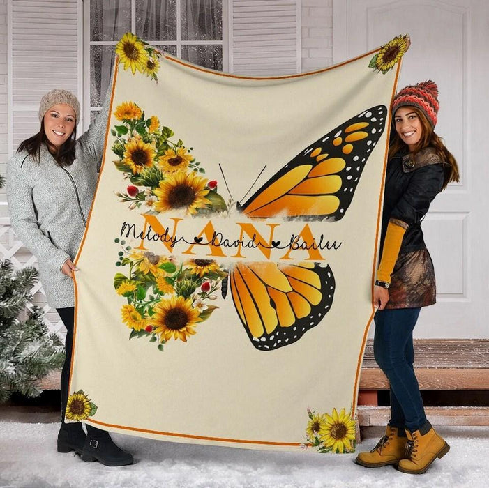 Personalized To My Nana Butterfly Sunflower Fleece Blanket Gift for Grandma Great Customized Gift For Birthday Christmas Thanksgiving Mother's Day