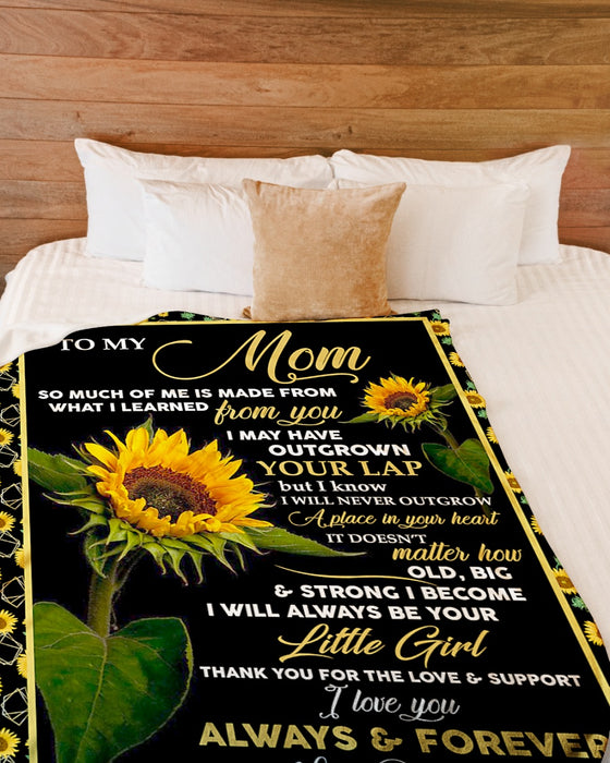 Personalized To My Mom Sunflowers Fleece Blanket From Daughter  I Will Always Be Your Little Girl Great Customized Gift For Mother's day Birthday Christmas Thanksgiving