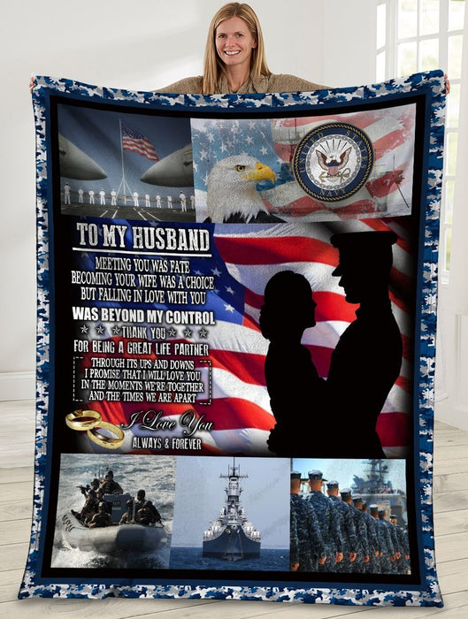 Personalized To My Husband US Navy  Fleece Blanket Meeting You Was Fate Great Customized Gift For Father's Day Anniversary Birthday Christmas Thanksgiving