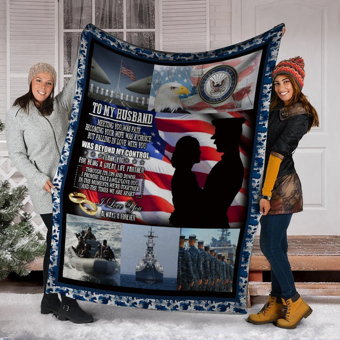 Personalized To My Husband US Navy  Fleece Blanket Meeting You Was Fate Great Customized Gift For Father's Day Anniversary Birthday Christmas Thanksgiving