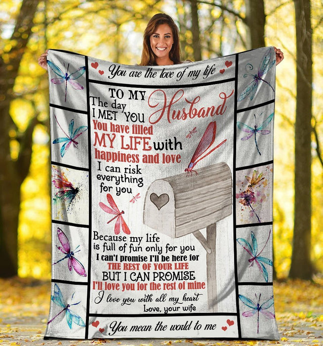 Personalized To My Husband Dragonfly Fleece Blanket You Are The Love Of My Life Great Customized Gift For Father's Day Anniversary Birthday Christmas Thanksgiving