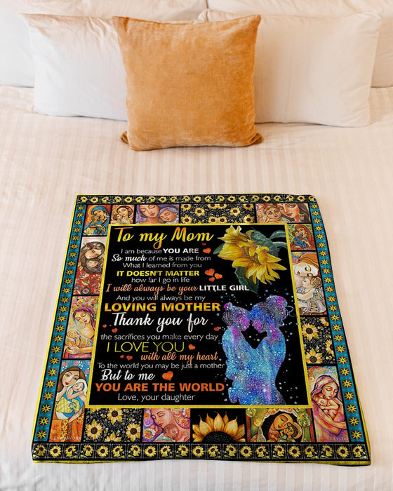 Personalized To My Mom Sunflowers Fleece Blanket From Daughter  I Will Always be Your Little Girl Great Customized Gift For Mother's day Birthday Christmas Thanksgiving