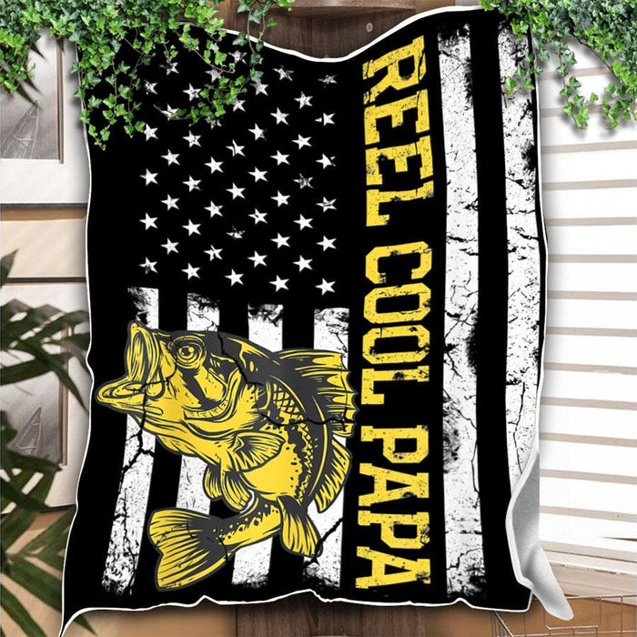 To My Dad Fishing Fleece Blanket Reel Cool Papa American Flag Great Customized Blanket For Birthday Christmas Thanksgiving