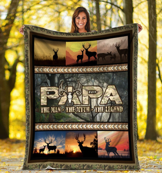 To My Dad Deer Hunting Fleece Blanket Papa The Man The Myth The Legend Great Customized Blanket For Father's Day Birthday Christmas Thanksgiving