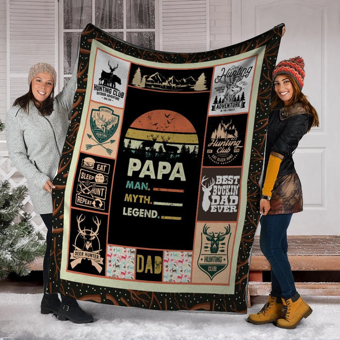 To My Dad Hunting Fleece Blanket Papa The Man The Myth The Legend Great Customized Blanket For Father's Day Birthday Christmas Thanksgiving