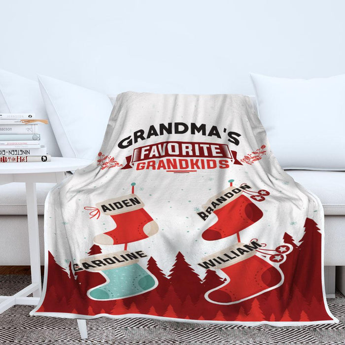Personalized To My Grandma Fleece Blanket Grandma’s Favorite Grandkids Stocking Great Customized Gift For Birthday Christmas Thanksgiving Anniversary Mother's Day