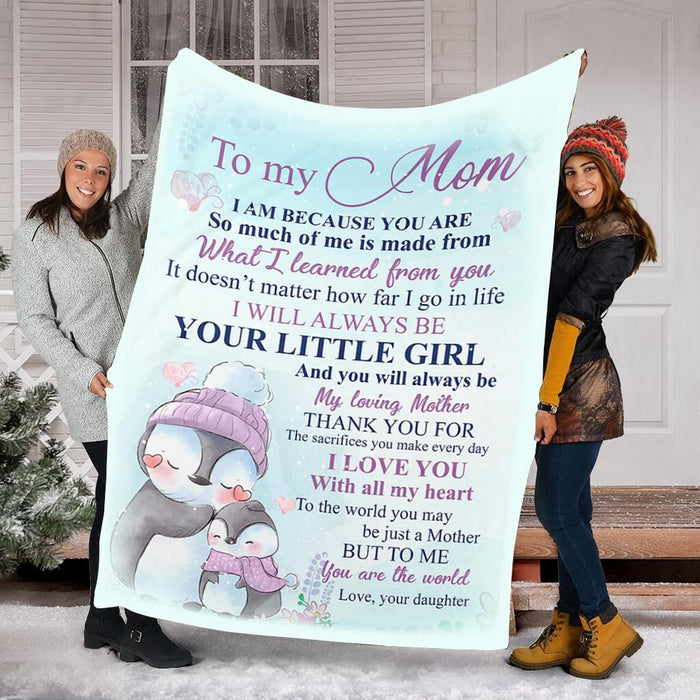 Personalized To My Mom Penguins Fleece Blanket From Daughter I Love You With All My Heart Great Customized Gift For Mother's day Birthday Christmas Thanksgiving