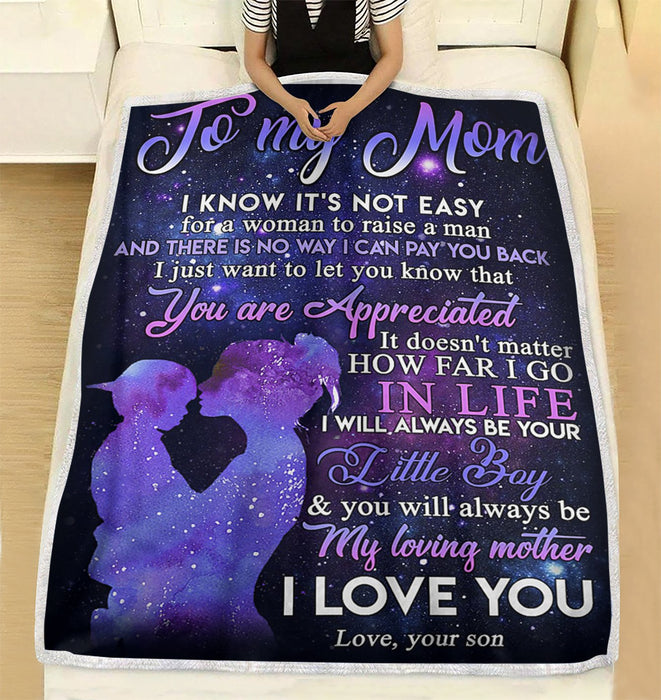 Personalized To My Mom Galaxy Fleece Blanket From Daughter I Will Always Be Your Little Boy Great Customized Gift For Mother's day Birthday Christmas Thanksgiving