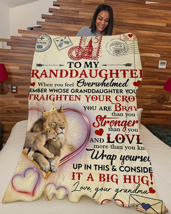 Personalized To My Granddaughter Love Letter Lion Fleece Blanket From Grandma You Are Braver Than You Think Great Customized Blanket For Birthday Christmas Thanksgiving