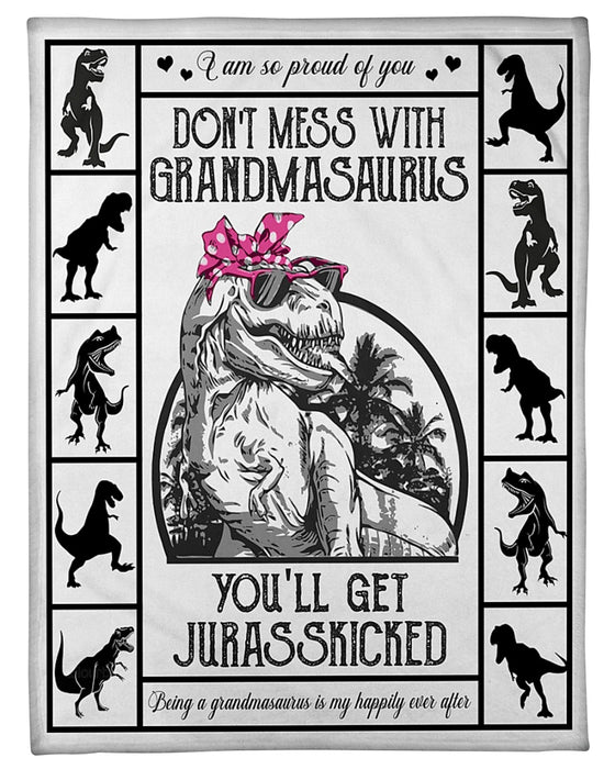 To My Grandma Dinosaur Fleece Blanket Don't Mess With Grandmasaurus Great Customized Gift For Birthday Christmas Thanksgiving Mother's Day