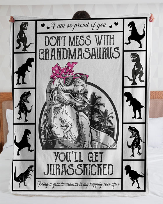 To My Grandma Dinosaur Fleece Blanket Don't Mess With Grandmasaurus Great Customized Gift For Birthday Christmas Thanksgiving Mother's Day